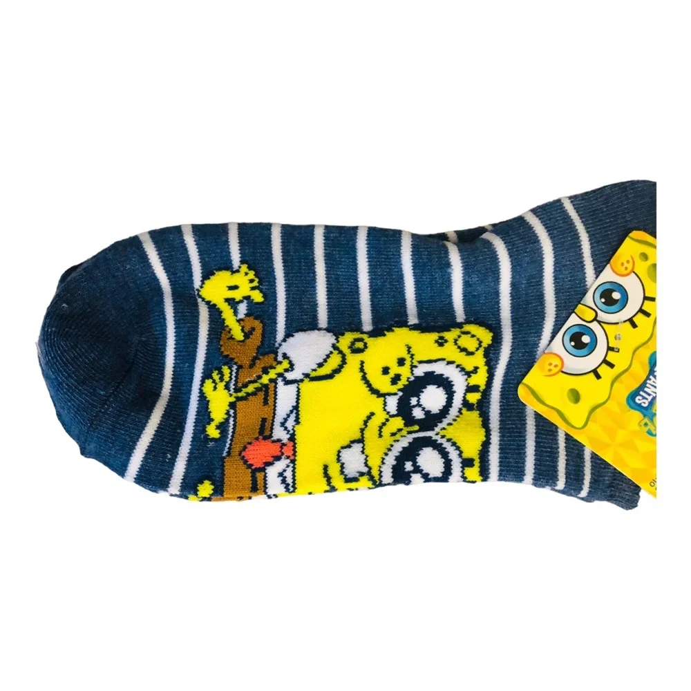 2‎ pairs Nickelodeon Spongebob Squarepants blue white striped no show socks FREE